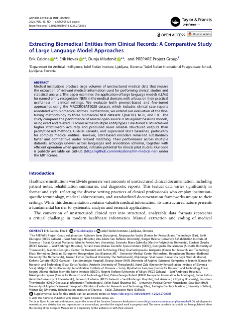First page of “Extracting Biomedical Entities from Clinical Records: A Comparative Study of Large Language Model Approaches”