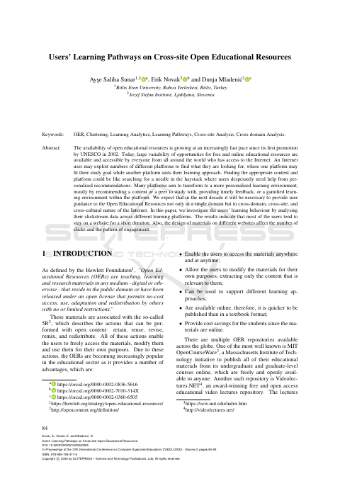 First page of “Users' Learning Pathways on Cross-site Open Educational Resources”