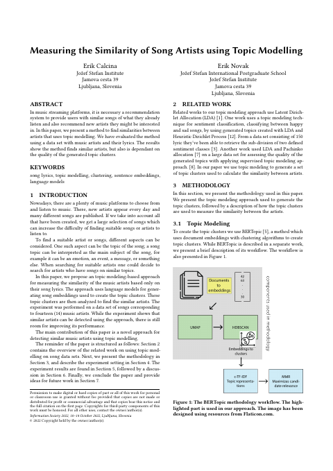 First page of “Measuring the Similarity of Song Artists using Topic Modelling”