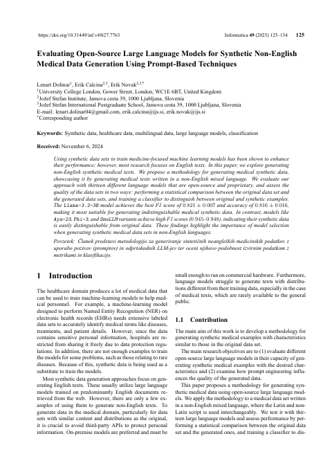 First page of “Evaluating Open-Source Large Language Models for Synthetic Non-English Medical Data Generation Using Prompt-Based Techniques”